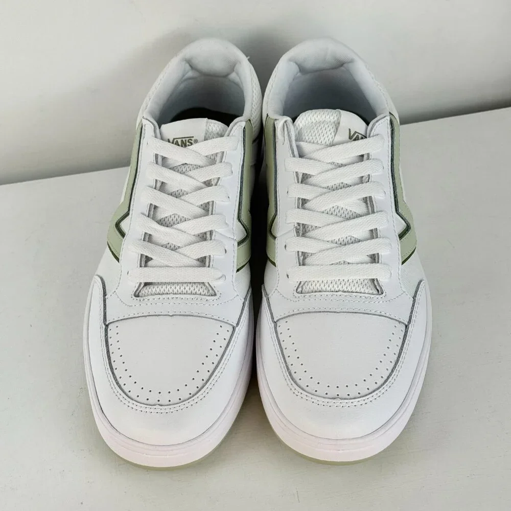 Men's 11 - VANS Lowland CC Leather Skate Shoes - White Light Green - 721356